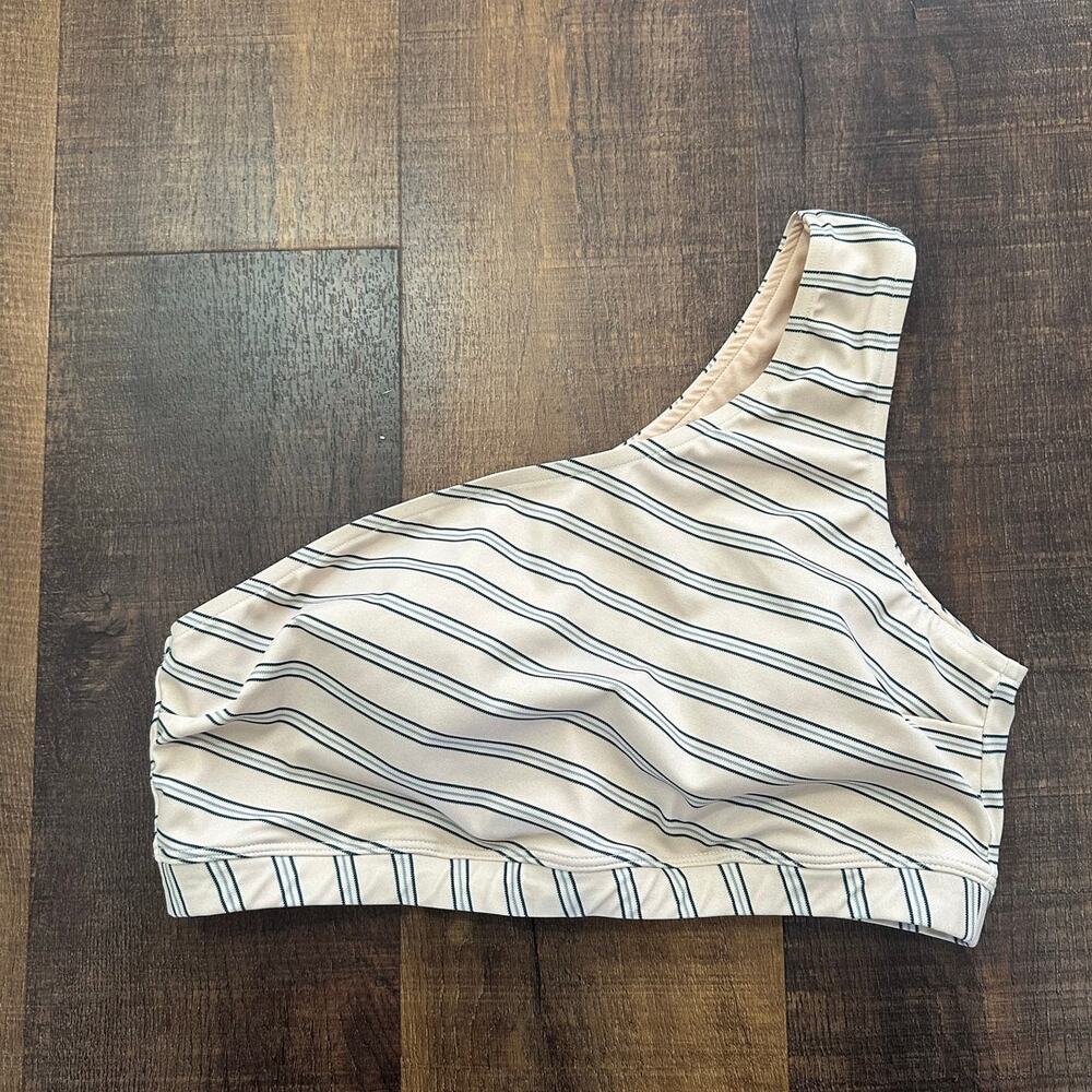 Albion Fit One Shoulder Bikini Top Cream Stripe Asymmetrical Swim Top XL